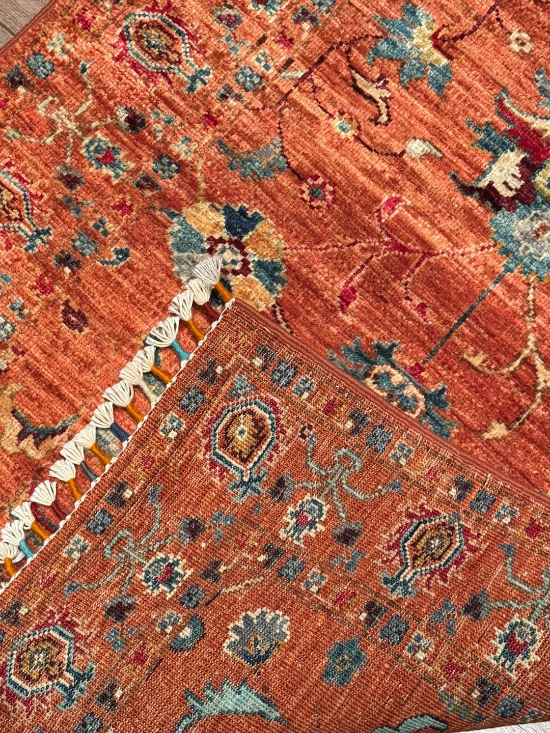 Sultani Binbirgece Yolluk Orijinal El Dokuması Turuncu Kök Boya Yün Halı 0.79x244 1.93 Metrekare - 3x8 ft