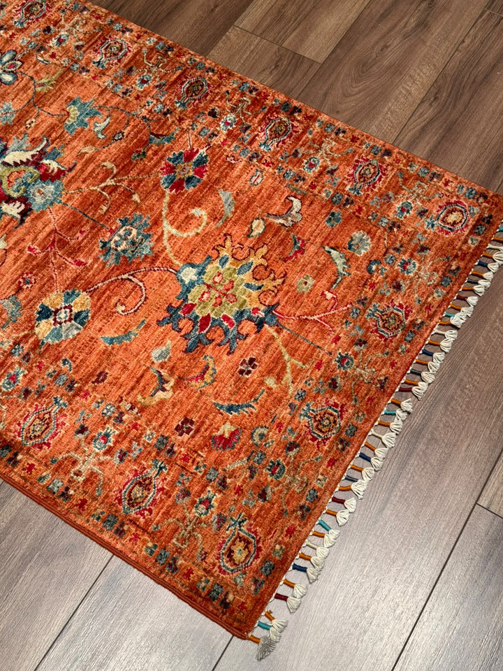Sultani Binbirgece Yolluk Orijinal El Dokuması Turuncu Kök Boya Yün Halı 0.79x244 1.93 Metrekare - 3x8 ft