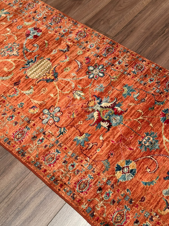 Sultani Binbirgece Yolluk Orijinal El Dokuması Turuncu Kök Boya Yün Halı 0.79x244 1.93 Metrekare - 3x8 ft