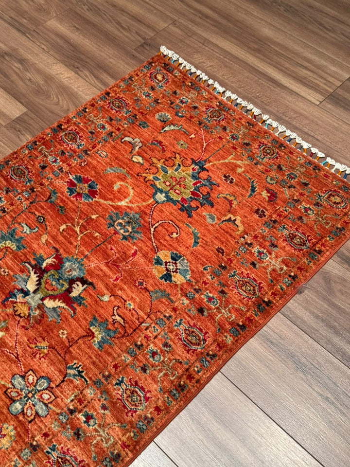 Sultani Binbirgece Yolluk Orijinal El Dokuması Turuncu Kök Boya Yün Halı 0.79x244 1.93 Metrekare - 3x8 ft