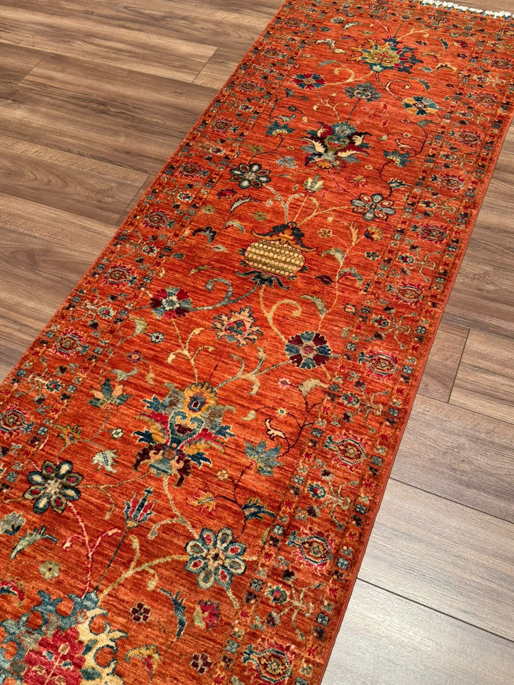 Sultani Binbirgece Yolluk Orijinal El Dokuması Turuncu Kök Boya Yün Halı 0.79x244 1.93 Metrekare - 3x8 ft