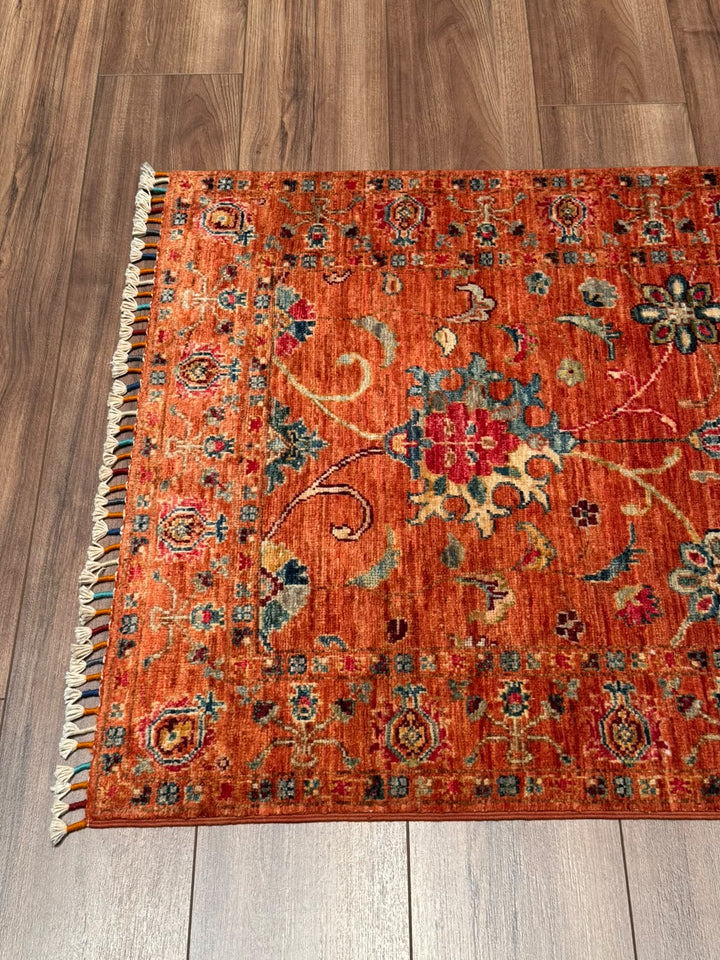 Sultani Binbirgece Yolluk Orijinal El Dokuması Turuncu Kök Boya Yün Halı 0.79x244 1.93 Metrekare - 3x8 ft