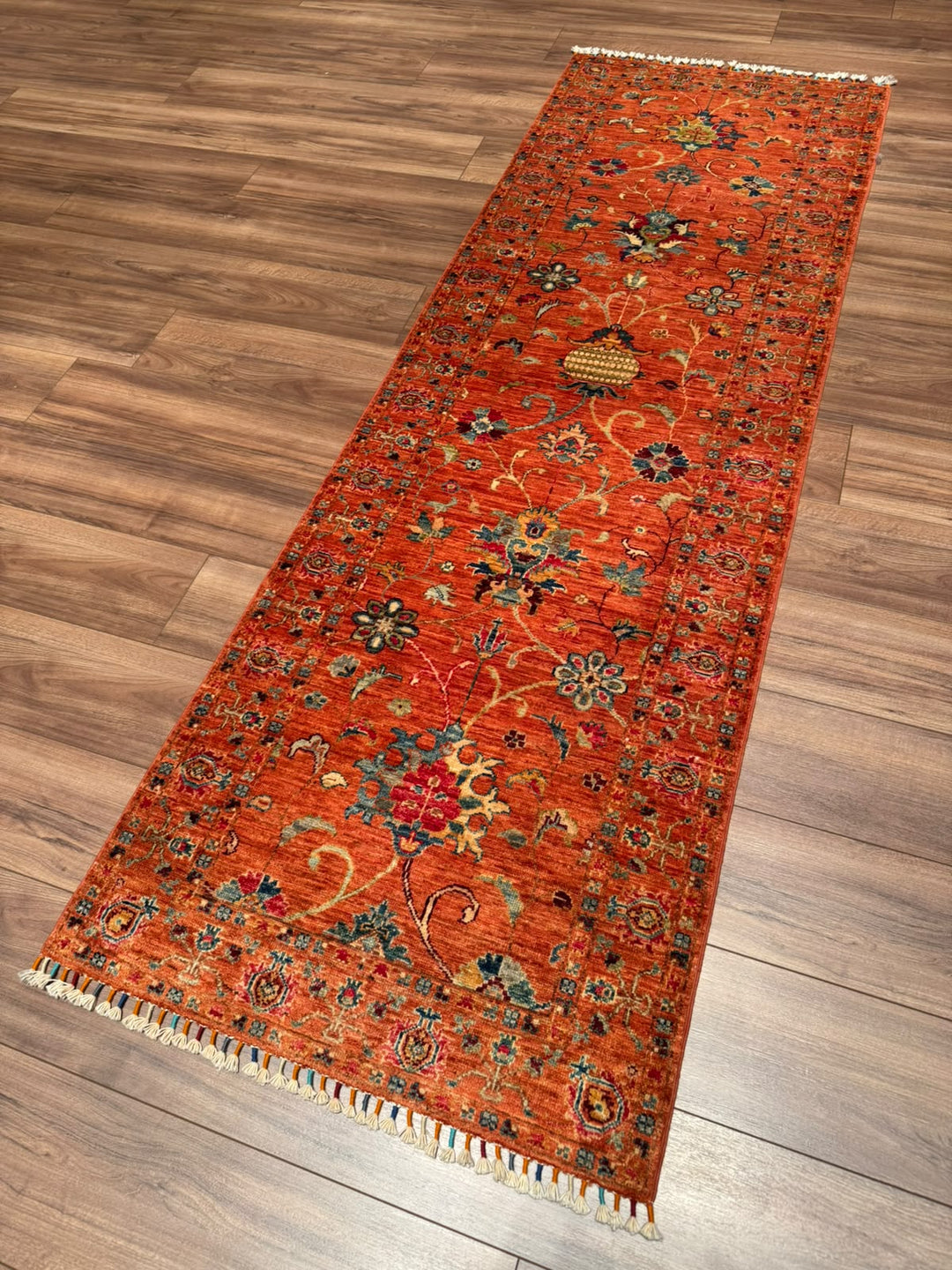 Sultani Binbirgece Yolluk Orijinal El Dokuması Turuncu Kök Boya Yün Halı 0.79x244 1.93 Metrekare - 3x8 ft