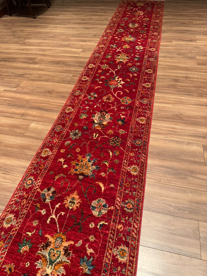 Sultani Binbirgece Uzun Yolluk Orijinal El Dokuması Kırmızı Kök Boya Yün Halı 0.80x538 4.30 Metrekare - 3x18 ft
