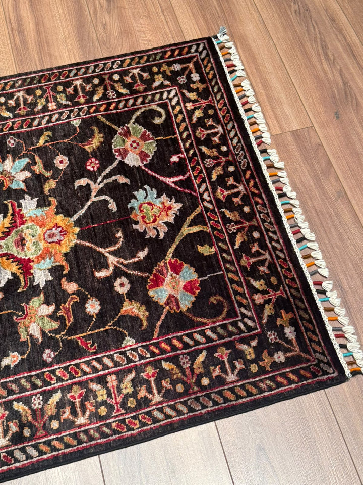 Sultani Binbirgece Yolluk Orijinal El Dokuması Siyah Kök Boya Yün Halı 0.83x303 2.51 Metrekare - 3x10 ft
