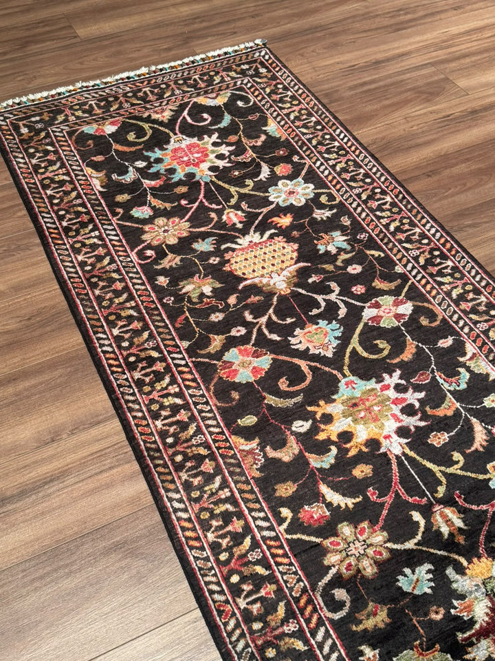 Sultani Binbirgece Yolluk Orijinal El Dokuması Siyah Kök Boya Yün Halı 0.83x303 2.51 Metrekare - 3x10 ft