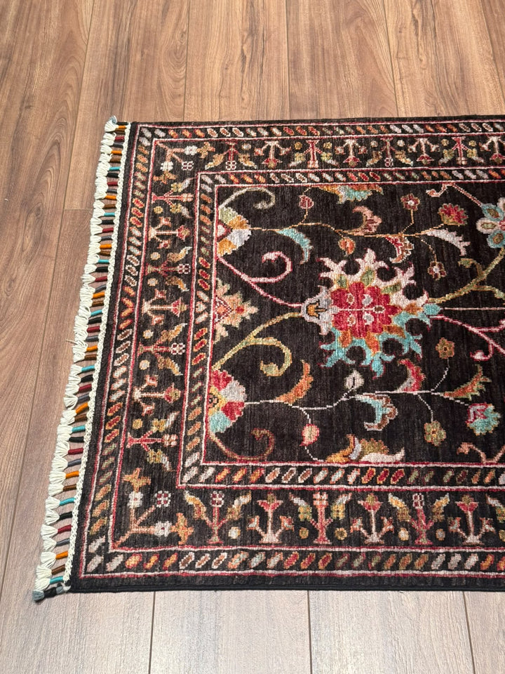 Sultani Binbirgece Yolluk Orijinal El Dokuması Siyah Kök Boya Yün Halı 0.83x303 2.51 Metrekare - 3x10 ft