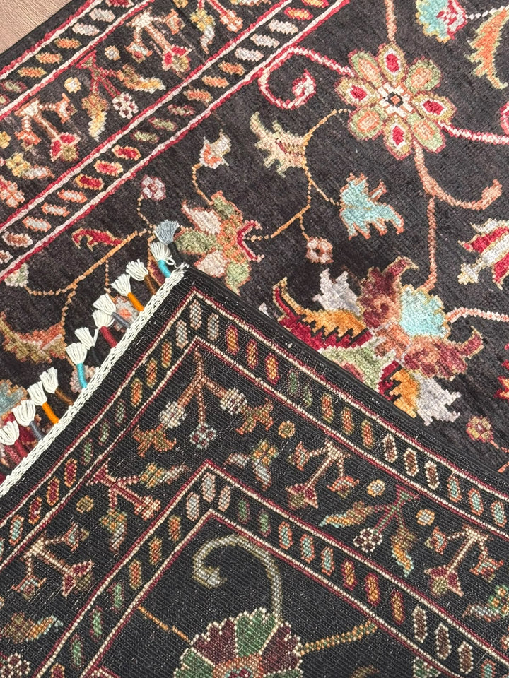 Sultani Binbirgece Yolluk Orijinal El Dokuması Siyah Kök Boya Yün Halı 0.83x303 2.51 Metrekare - 3x10 ft