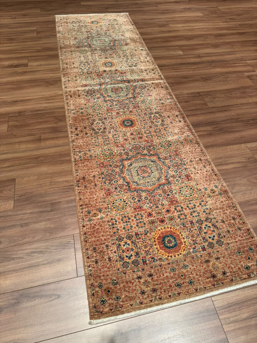Memlük 50x50 Orijinal El Dokuması Yolluk Kahverengi Kök Boya Yün Halı 0.80x296 2.37 Metrekare - 3x10 ft