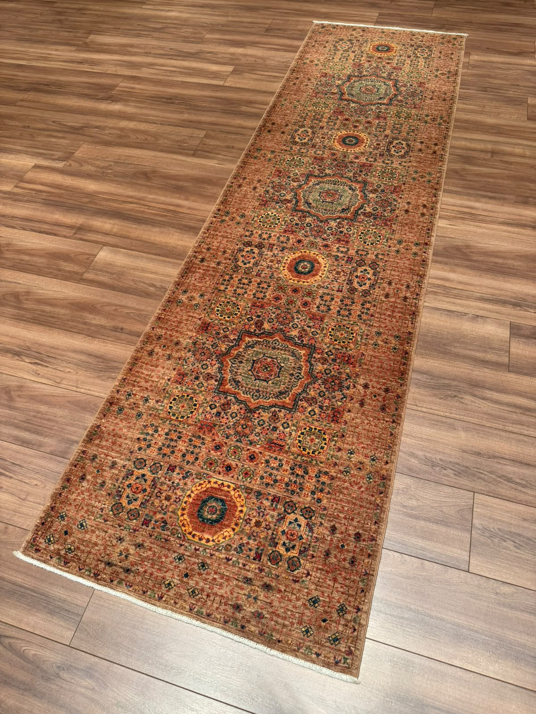 Memlük 50x50 Orijinal El Dokuması Yolluk Kahverengi Kök Boya Yün Halı 0.80x296 2.37 Metrekare - 3x10 ft