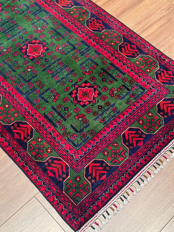 Afgan Halısı Yeşil Hamyap Yolluk Orijinal El Dokuması Kök Boya Yün 0.79x293 2.31 Metrekare - 3x10 ft