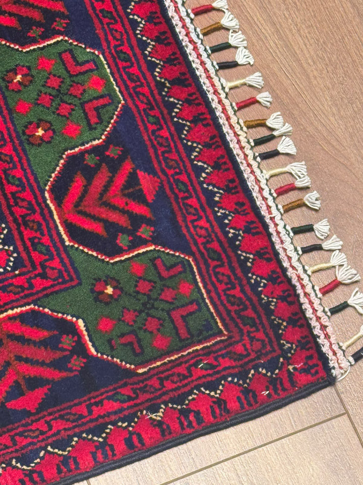 Afgan Halısı Yeşil Hamyap Yolluk Orijinal El Dokuması Kök Boya Yün 0.79x293 2.31 Metrekare - 3x10 ft
