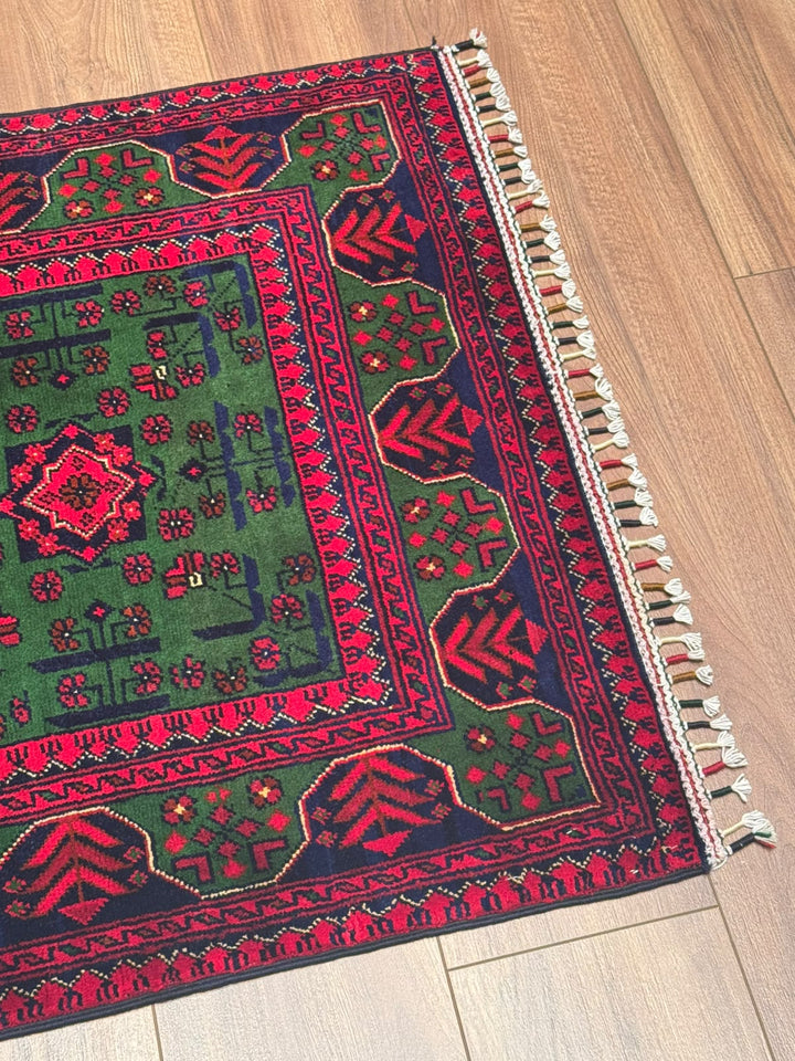 Afgan Halısı Yeşil Hamyap Yolluk Orijinal El Dokuması Kök Boya Yün 0.79x293 2.31 Metrekare - 3x10 ft
