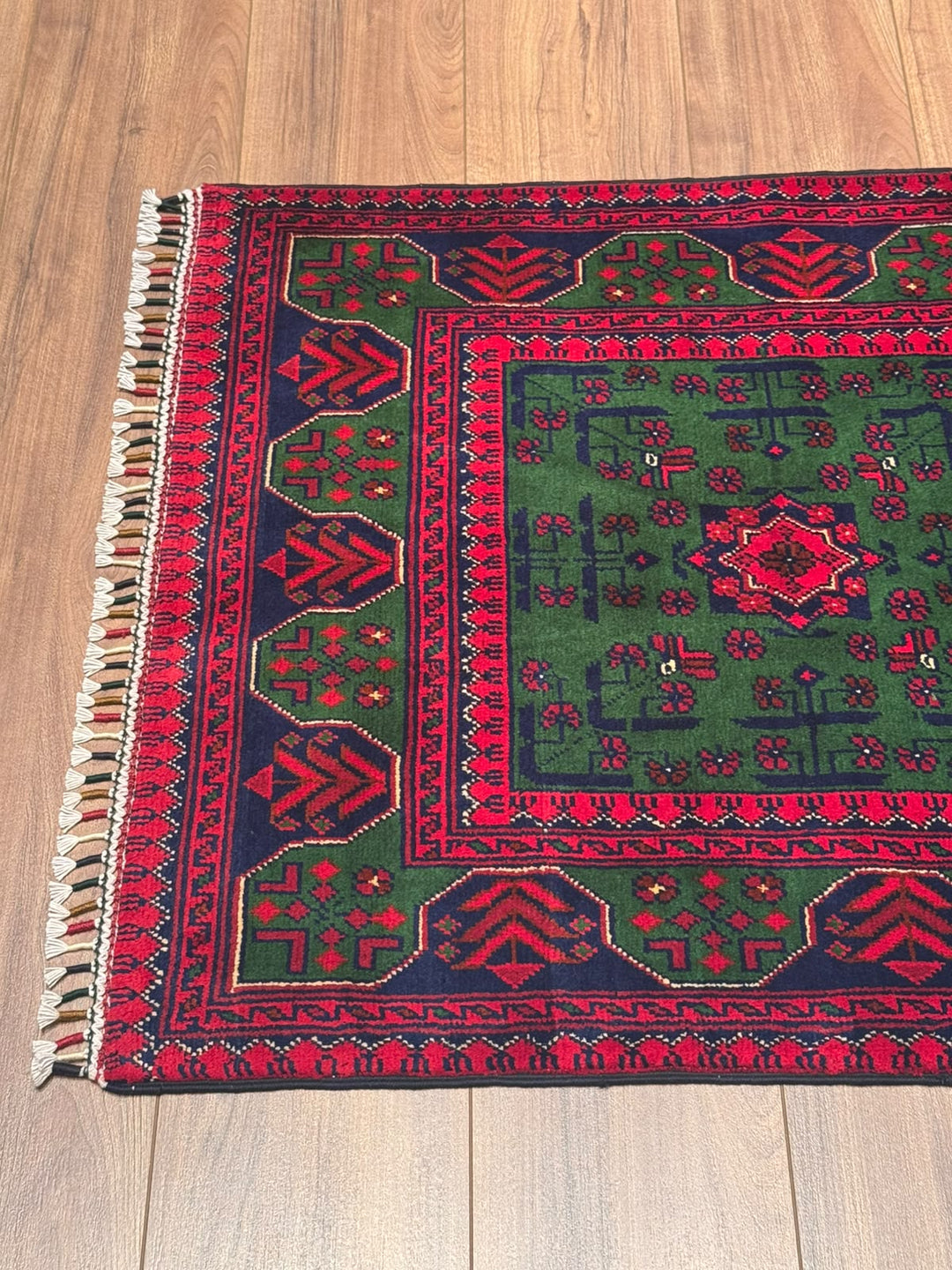 Afgan Halısı Yeşil Hamyap Yolluk Orijinal El Dokuması Kök Boya Yün 0.79x293 2.31 Metrekare - 3x10 ft
