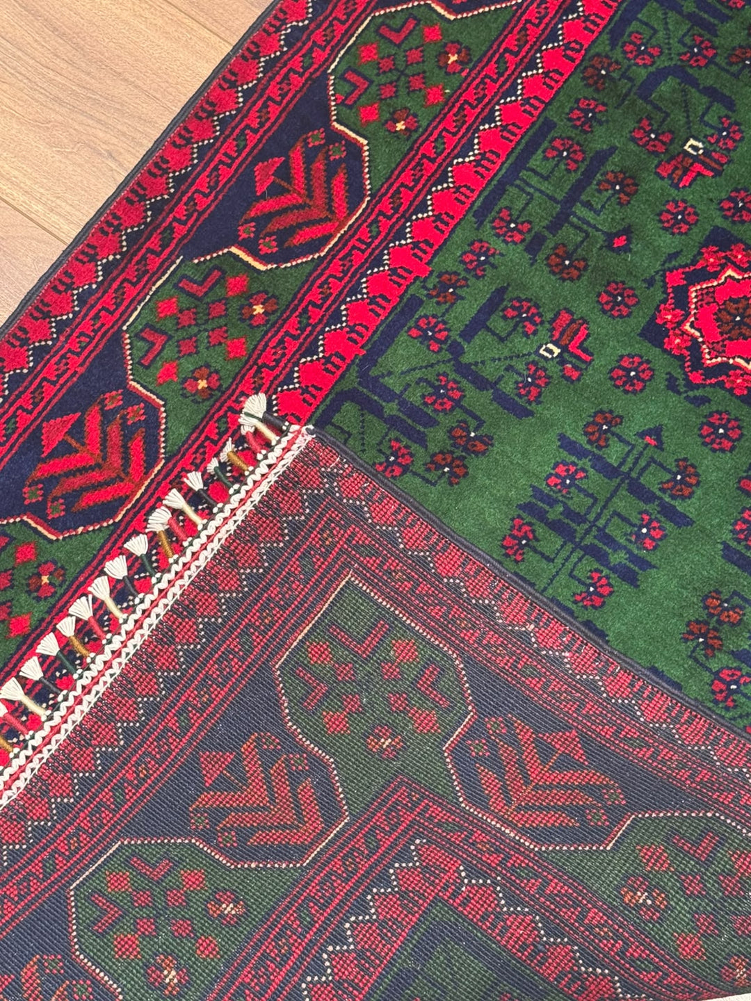 Afgan Halısı Yeşil Hamyap Yolluk Orijinal El Dokuması Kök Boya Yün 0.79x293 2.31 Metrekare - 3x10 ft