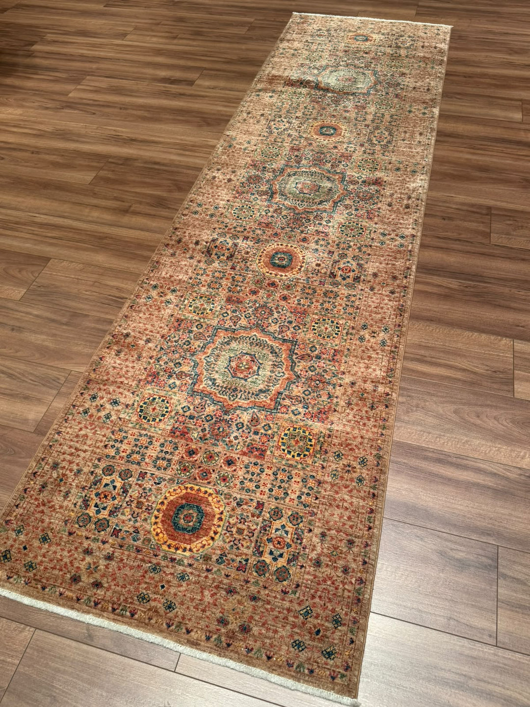 Memlük 50x50 Orijinal El Dokuması Yolluk Kahverengi Kök Boya Yün Halı 0.79x295 2.33 Metrekare - 3x10 ft