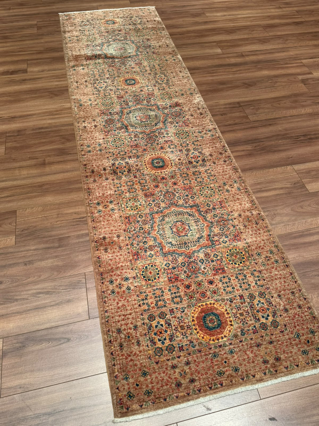 Memlük 50x50 Orijinal El Dokuması Yolluk Kahverengi Kök Boya Yün Halı 0.79x295 2.33 Metrekare - 3x10 ft