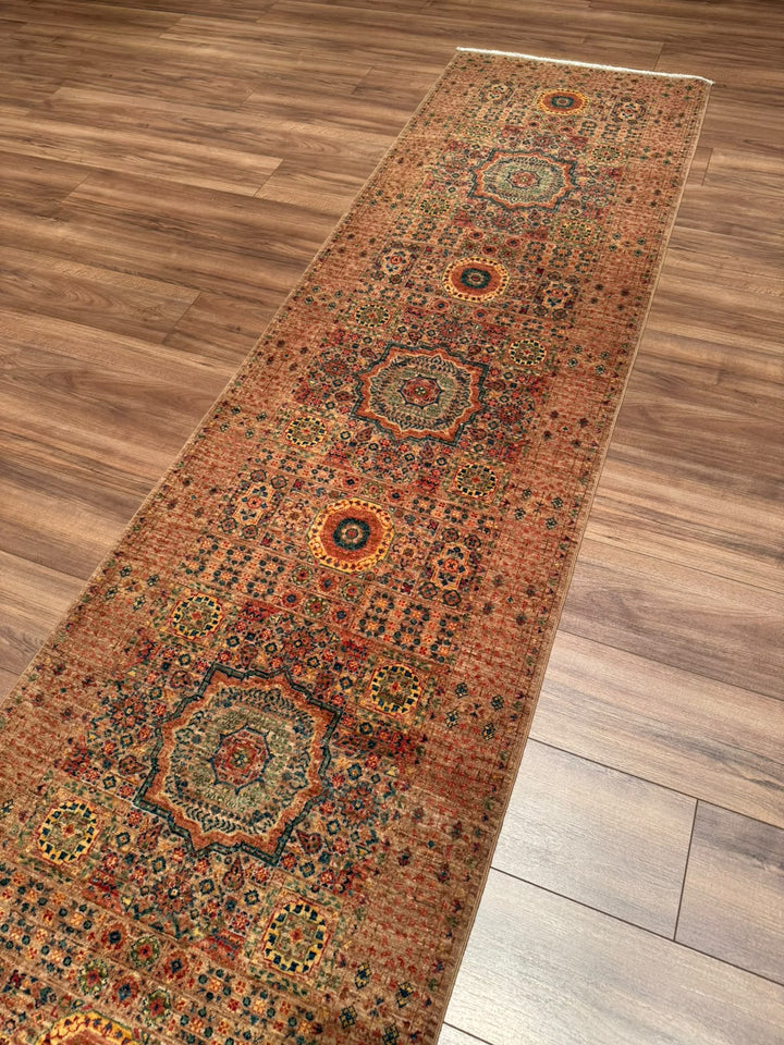 Memlük 50x50 Orijinal El Dokuması Yolluk Kahverengi Kök Boya Yün Halı 0.79x295 2.33 Metrekare - 3x10 ft