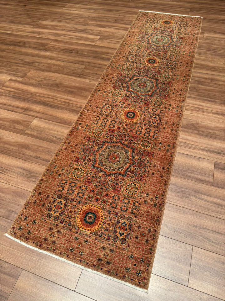Memlük 50x50 Orijinal El Dokuması Yolluk Kahverengi Kök Boya Yün Halı 0.79x295 2.33 Metrekare - 3x10 ft