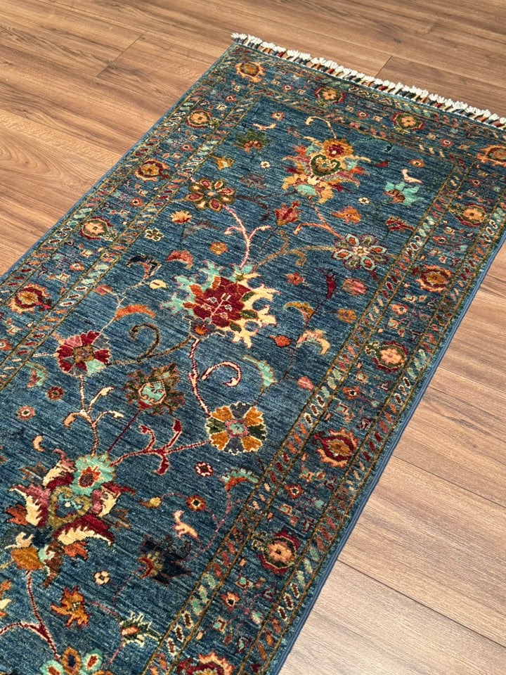 Sultani Binbirgece Yolluk Orijinal El Dokuması Lacivert Kök Boya Yün Halı 0.76x283 2.15 Metrekare - 3x10 ft