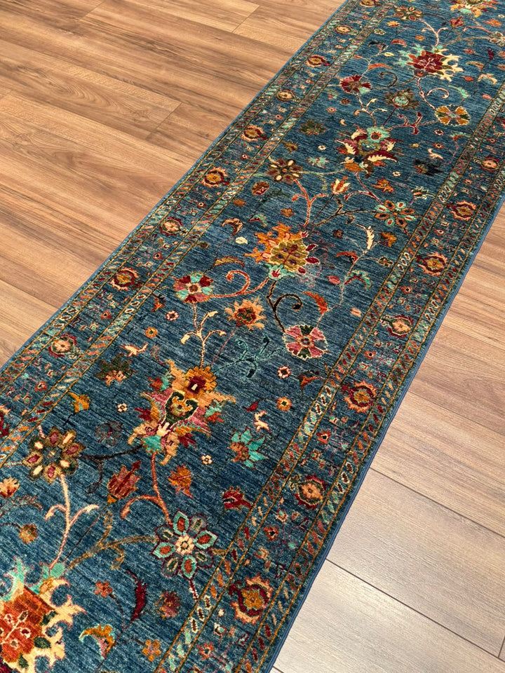 Sultani Binbirgece Yolluk Orijinal El Dokuması Lacivert Kök Boya Yün Halı 0.76x283 2.15 Metrekare - 3x10 ft