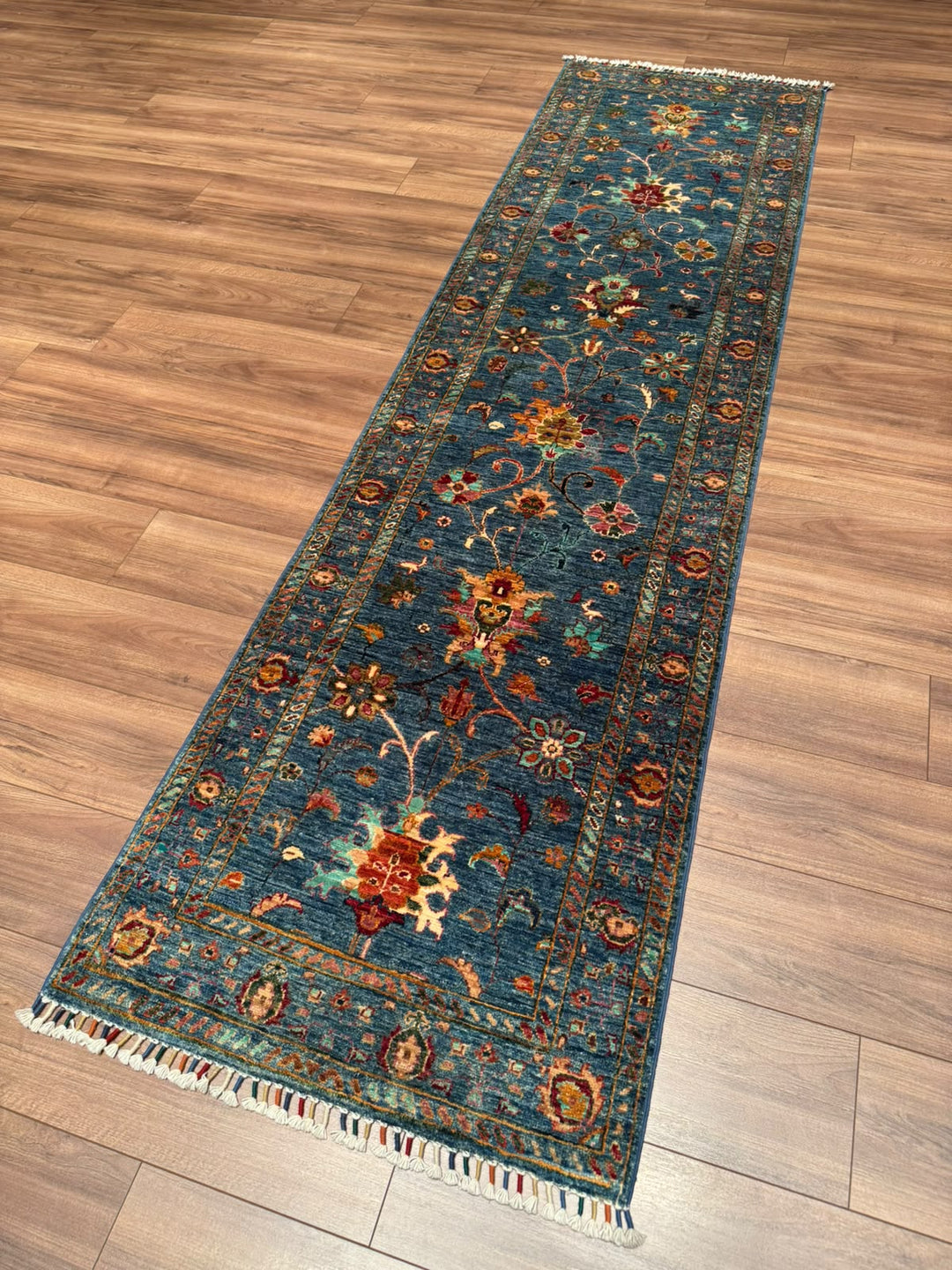Sultani Binbirgece Yolluk Orijinal El Dokuması Lacivert Kök Boya Yün Halı 0.76x283 2.15 Metrekare - 3x10 ft