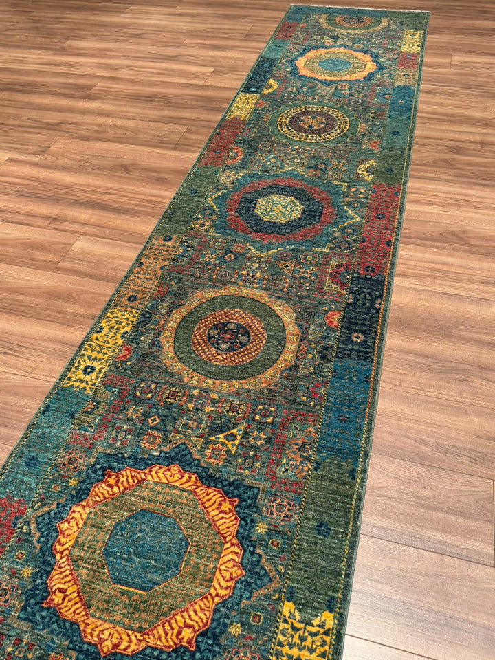 Memlük 50x50 Orijinal El Dokuması Yolluk Multi Kök Boya Yün Halı 0.80x397 3.18 Metrekare - 3x13 ft