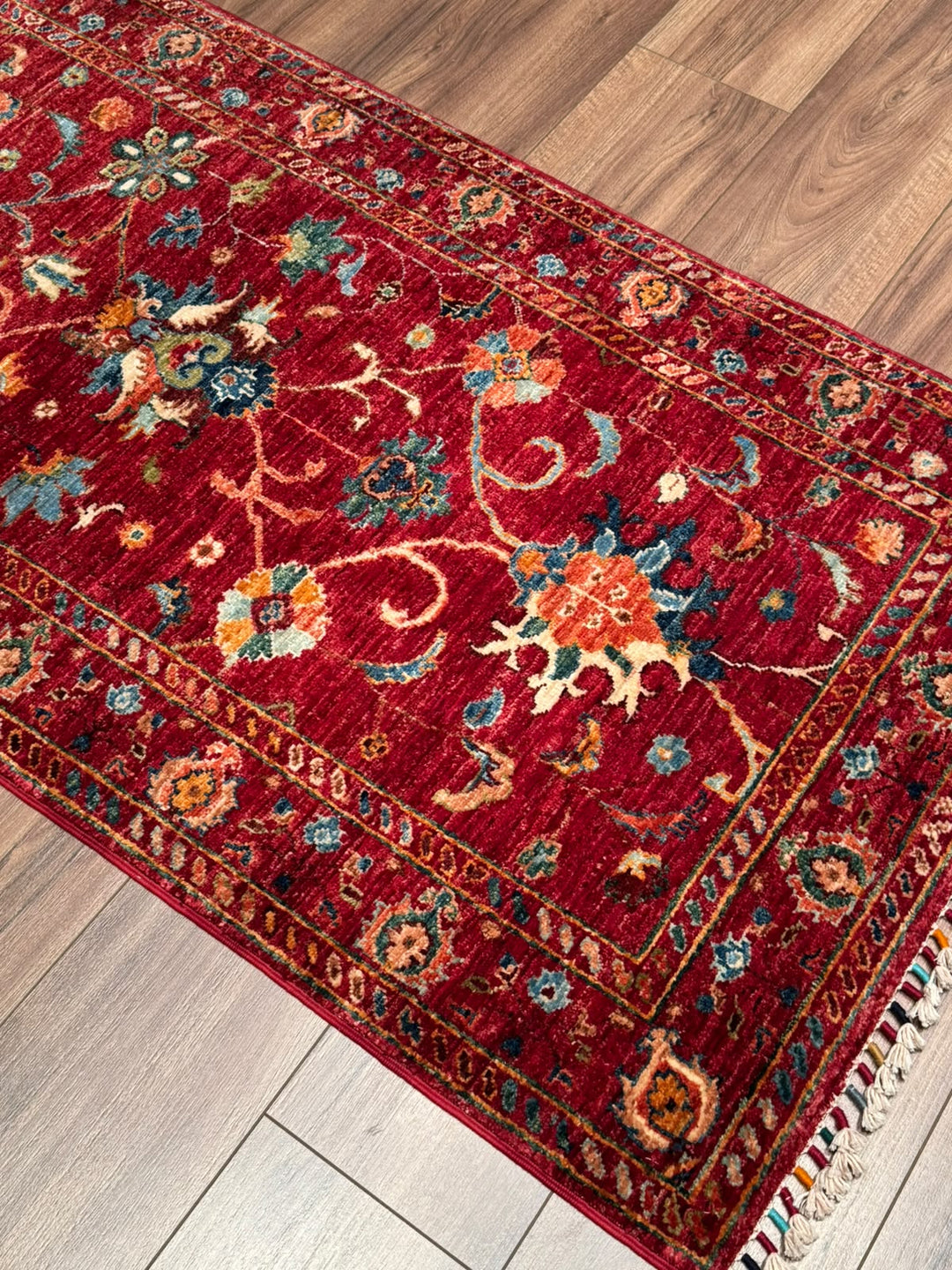 Sultani Binbirgece Yolluk Orijinal El Dokuması Kırmızı Kök Boya Yün Halı 0.80x253 2.02 Metrekare - 3x8 ft