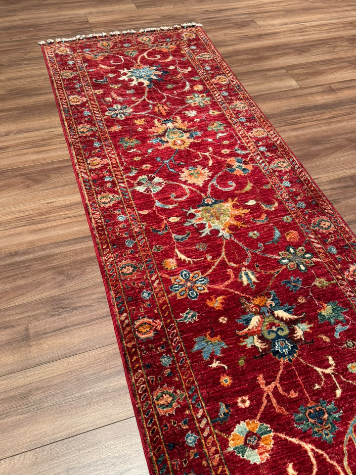 Sultani Binbirgece Yolluk Orijinal El Dokuması Kırmızı Kök Boya Yün Halı 0.80x253 2.02 Metrekare - 3x8 ft