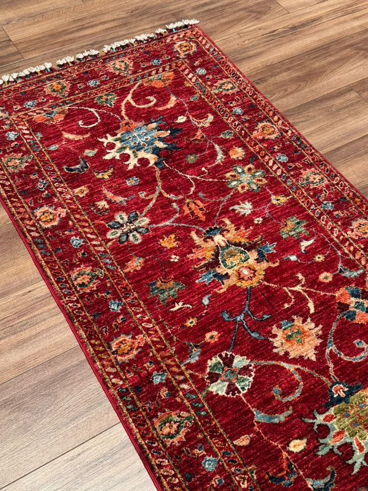 Sultani Binbirgece Yolluk Orijinal El Dokuması Kırmızı Kök Boya Yün Halı 0.80x253 2.02 Metrekare - 3x8 ft