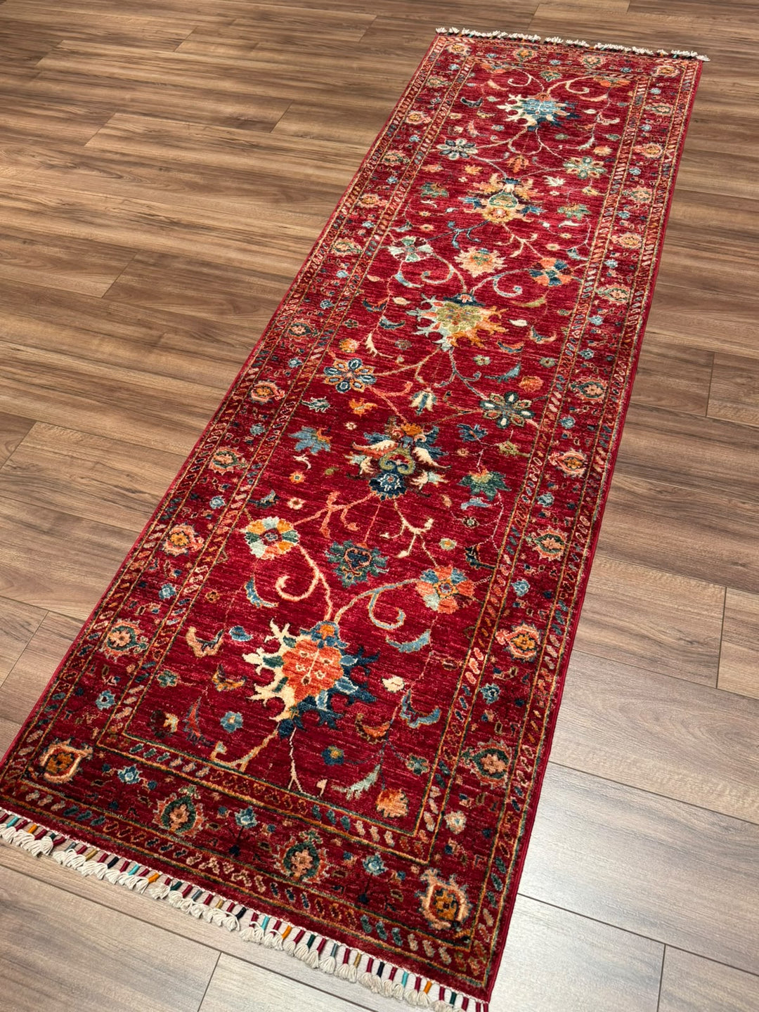 Sultani Binbirgece Yolluk Orijinal El Dokuması Kırmızı Kök Boya Yün Halı 0.80x253 2.02 Metrekare - 3x8 ft