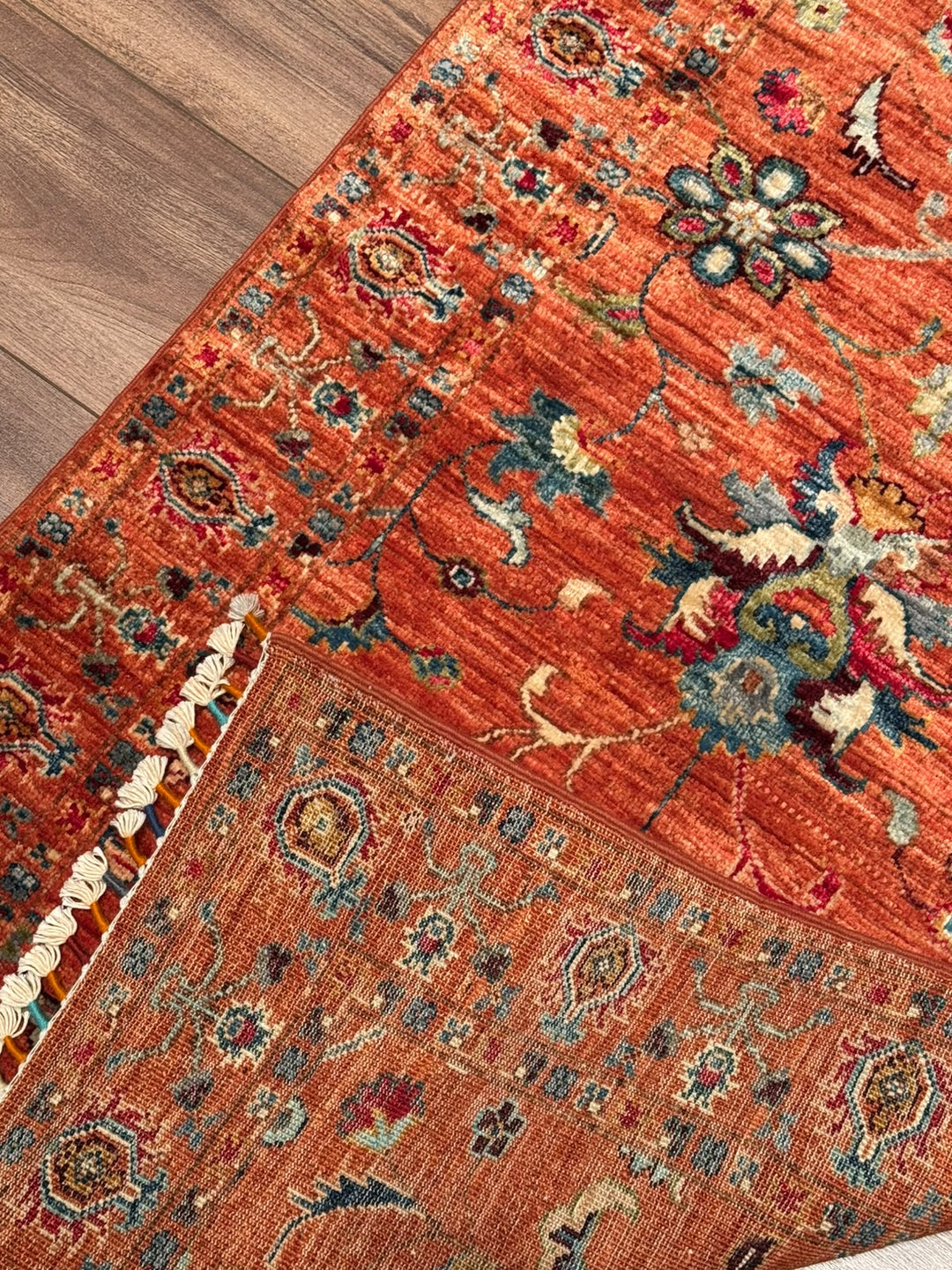 Sultani Binbirgece Yolluk Orijinal El Dokuması Turuncu Kök Boya Yün Halı 0.79x245 1.94 Metrekare - 3x8 ft