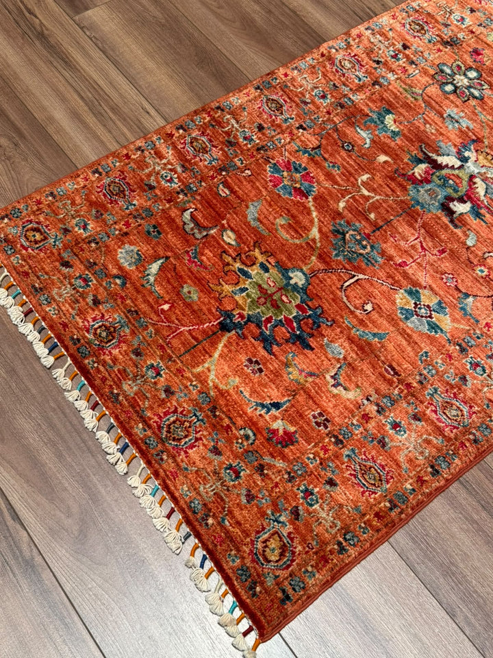 Sultani Binbirgece Yolluk Orijinal El Dokuması Turuncu Kök Boya Yün Halı 0.79x245 1.94 Metrekare - 3x8 ft