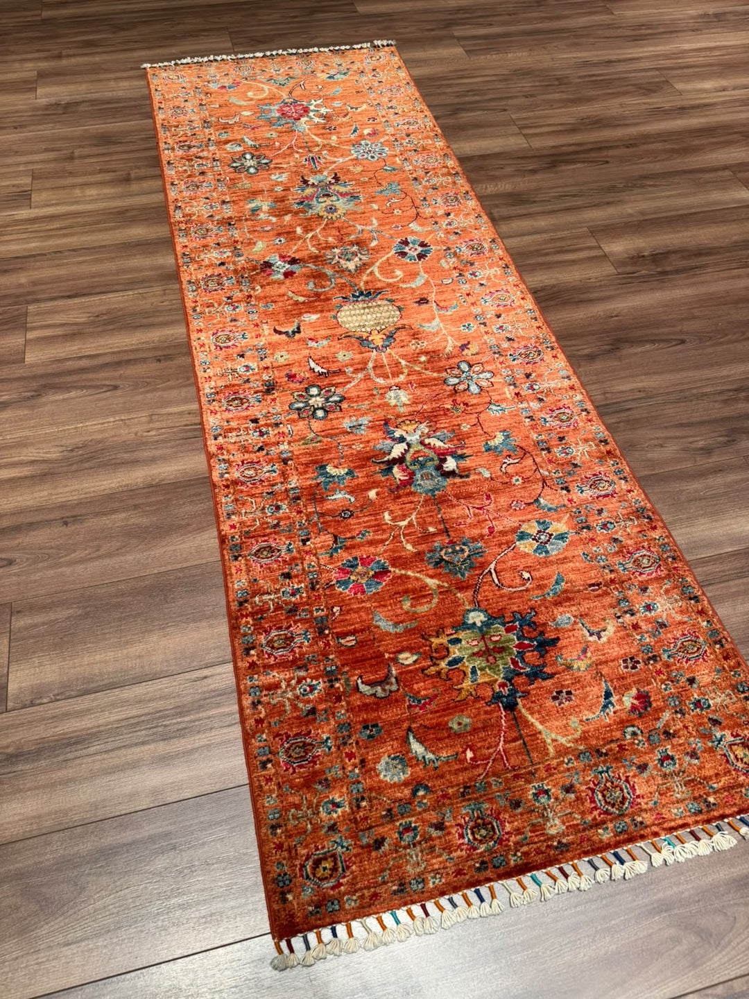 Sultani Binbirgece Yolluk Orijinal El Dokuması Turuncu Kök Boya Yün Halı 0.79x245 1.94 Metrekare - 3x8 ft
