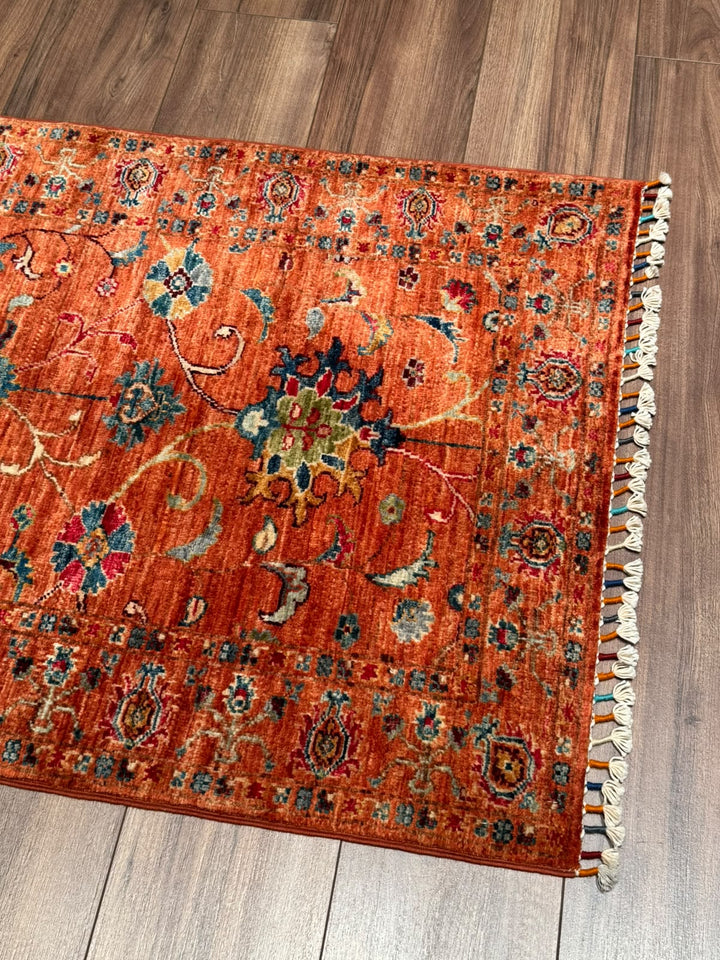 Sultani Binbirgece Yolluk Orijinal El Dokuması Turuncu Kök Boya Yün Halı 0.79x245 1.94 Metrekare - 3x8 ft