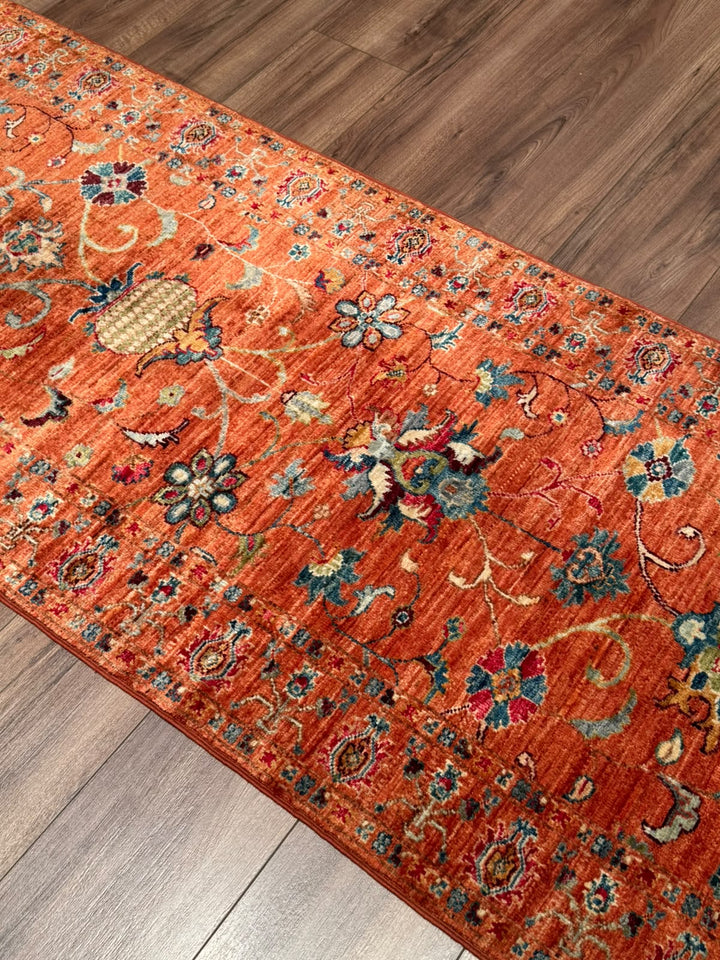 Sultani Binbirgece Yolluk Orijinal El Dokuması Turuncu Kök Boya Yün Halı 0.79x245 1.94 Metrekare - 3x8 ft
