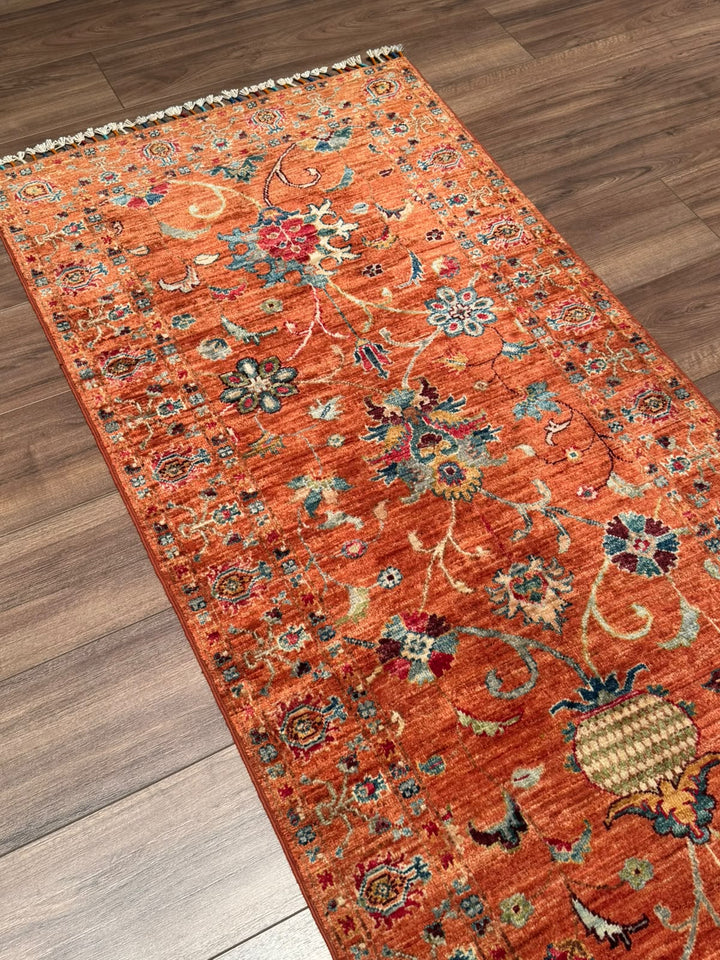 Sultani Binbirgece Yolluk Orijinal El Dokuması Turuncu Kök Boya Yün Halı 0.79x245 1.94 Metrekare - 3x8 ft