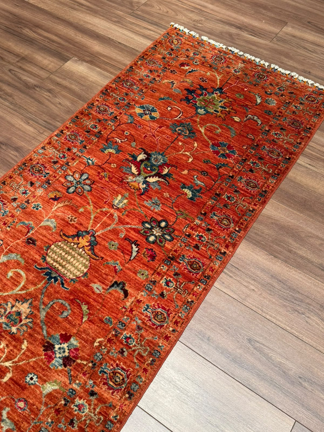 Sultani Binbirgece Yolluk Orijinal El Dokuması Turuncu Kök Boya Yün Halı 0.79x245 1.94 Metrekare - 3x8 ft