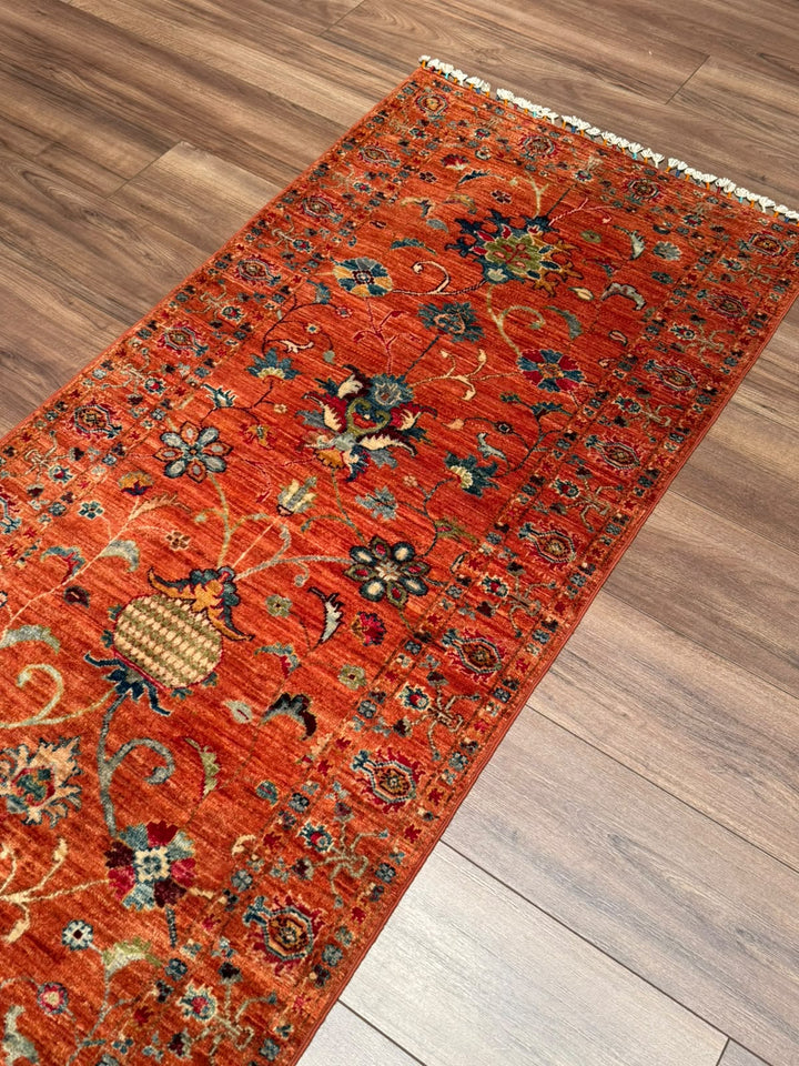 Sultani Binbirgece Yolluk Orijinal El Dokuması Turuncu Kök Boya Yün Halı 0.79x245 1.94 Metrekare - 3x8 ft