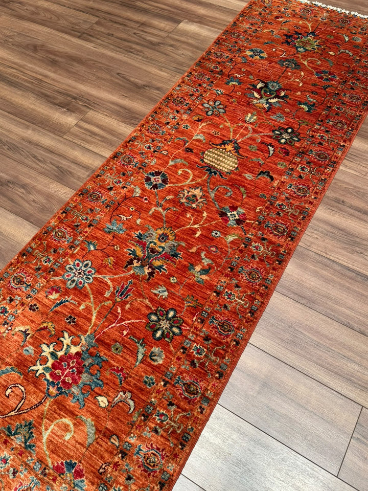 Sultani Binbirgece Yolluk Orijinal El Dokuması Turuncu Kök Boya Yün Halı 0.79x245 1.94 Metrekare - 3x8 ft