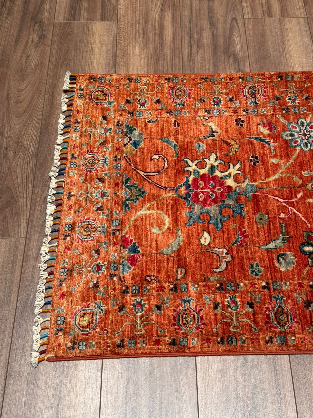Sultani Binbirgece Yolluk Orijinal El Dokuması Turuncu Kök Boya Yün Halı 0.79x245 1.94 Metrekare - 3x8 ft