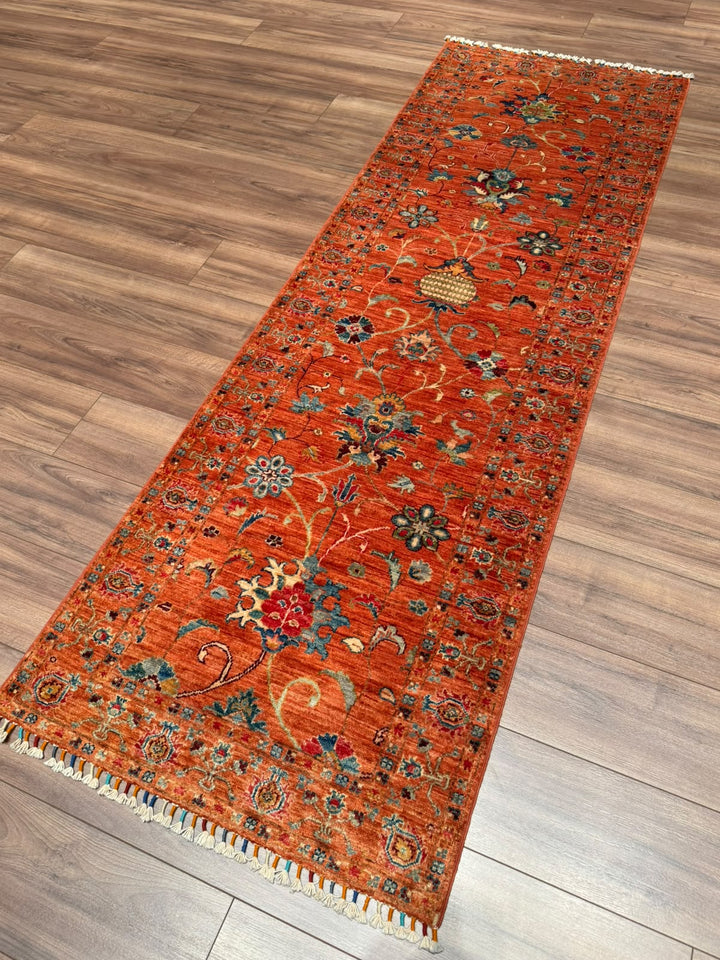 Sultani Binbirgece Yolluk Orijinal El Dokuması Turuncu Kök Boya Yün Halı 0.79x245 1.94 Metrekare - 3x8 ft
