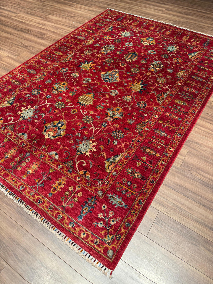 Sultani Binbirgece Orijinal El Dokuması Kırmızı Kök Boya Yün Halı 204x298 6.08 Metrekare - 7x10 ft