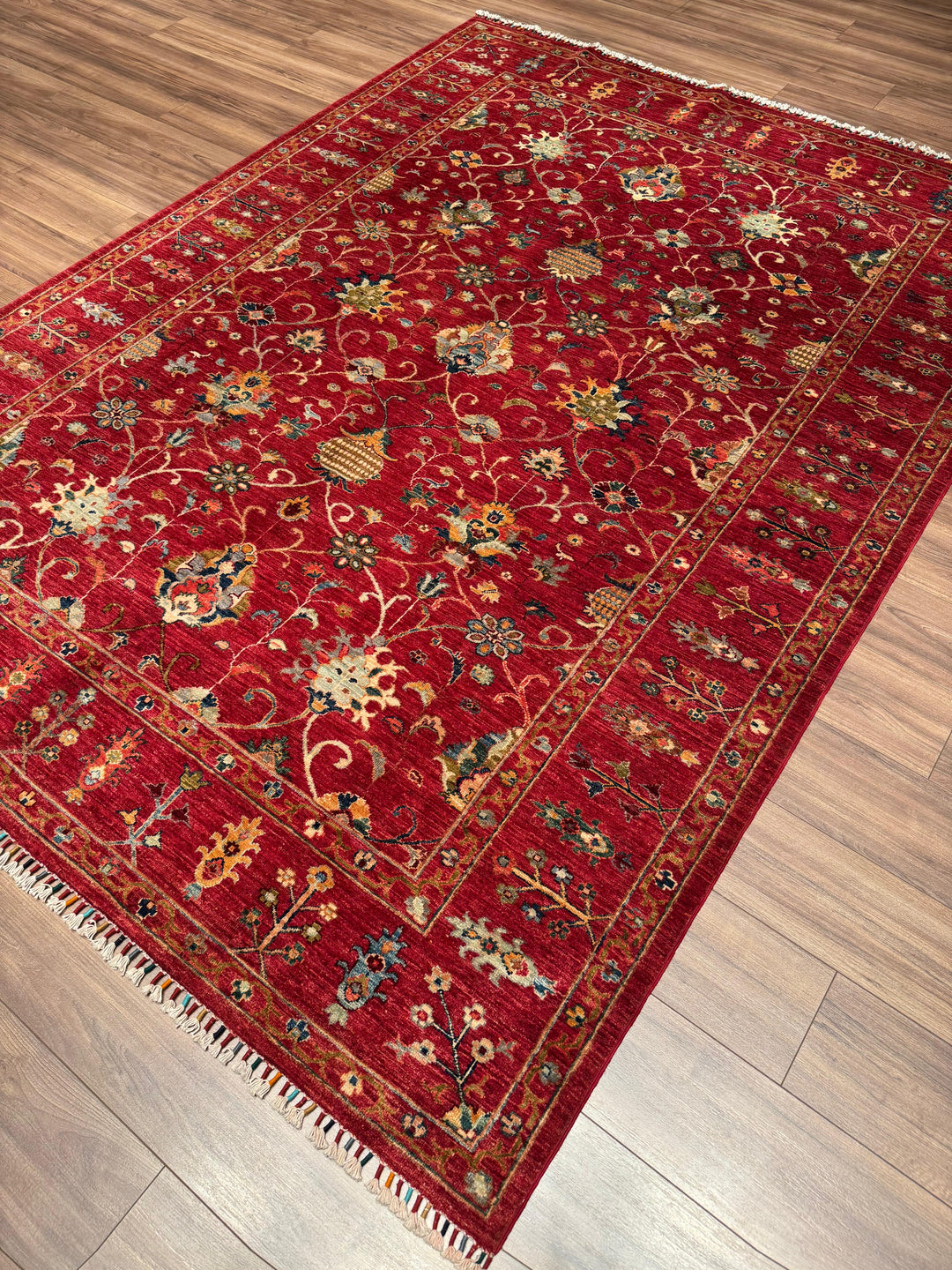Sultani Binbirgece Orijinal El Dokuması Kırmızı Kök Boya Yün Halı 214x291 6.23 Metrekare - 7x10 ft