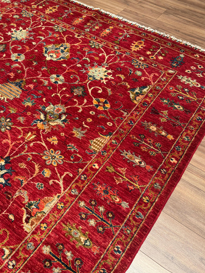 Sultani Binbirgece Orijinal El Dokuması Kırmızı Kök Boya Yün Halı 214x291 6.23 Metrekare - 7x10 ft