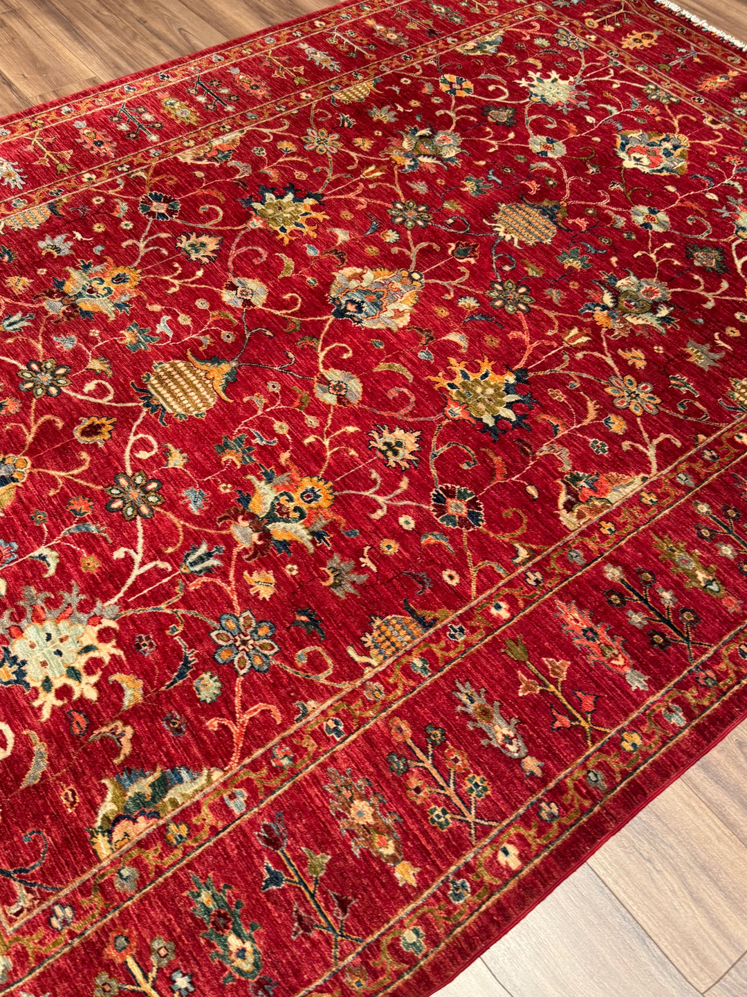 Sultani Binbirgece Orijinal El Dokuması Kırmızı Kök Boya Yün Halı 214x291 6.23 Metrekare - 7x10 ft