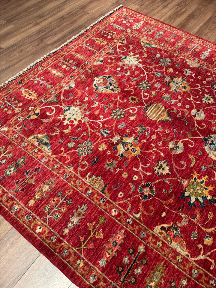 Sultani Binbirgece Orijinal El Dokuması Kırmızı Kök Boya Yün Halı 214x291 6.23 Metrekare - 7x10 ft