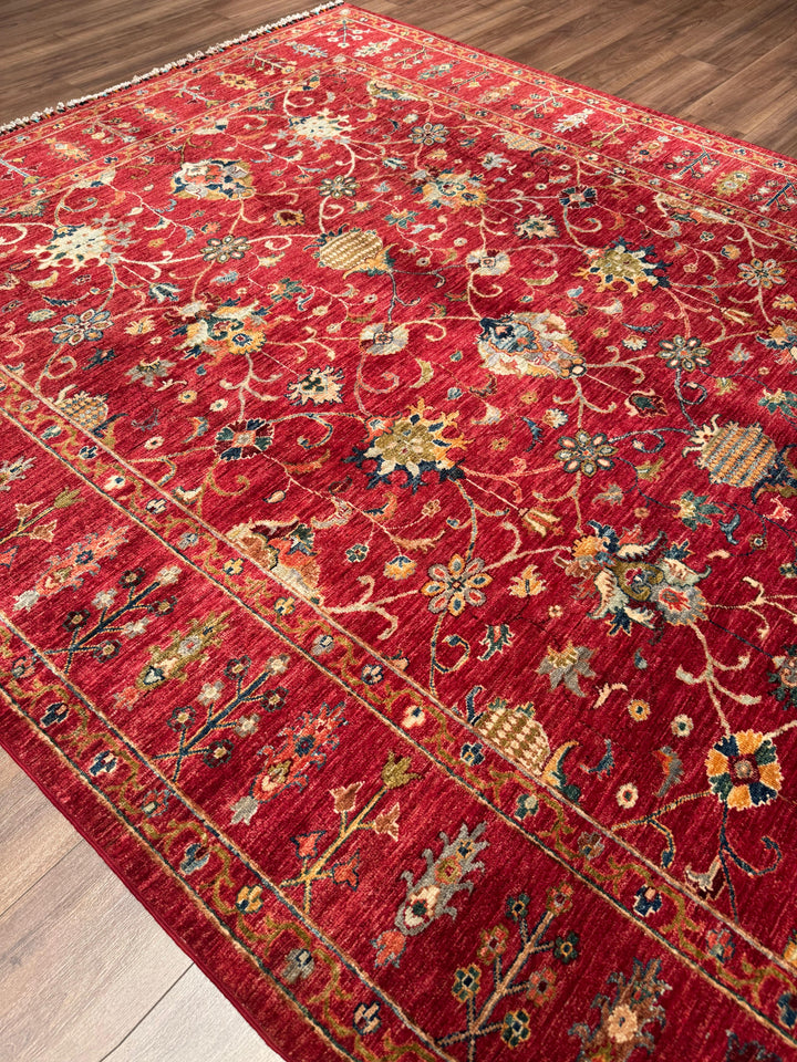 Sultani Binbirgece Orijinal El Dokuması Kırmızı Kök Boya Yün Halı 214x291 6.23 Metrekare - 7x10 ft