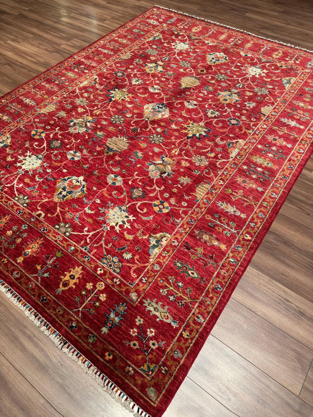 Sultani Binbirgece Orijinal El Dokuması Kırmızı Kök Boya Yün Halı 214x291 6.23 Metrekare - 7x10 ft
