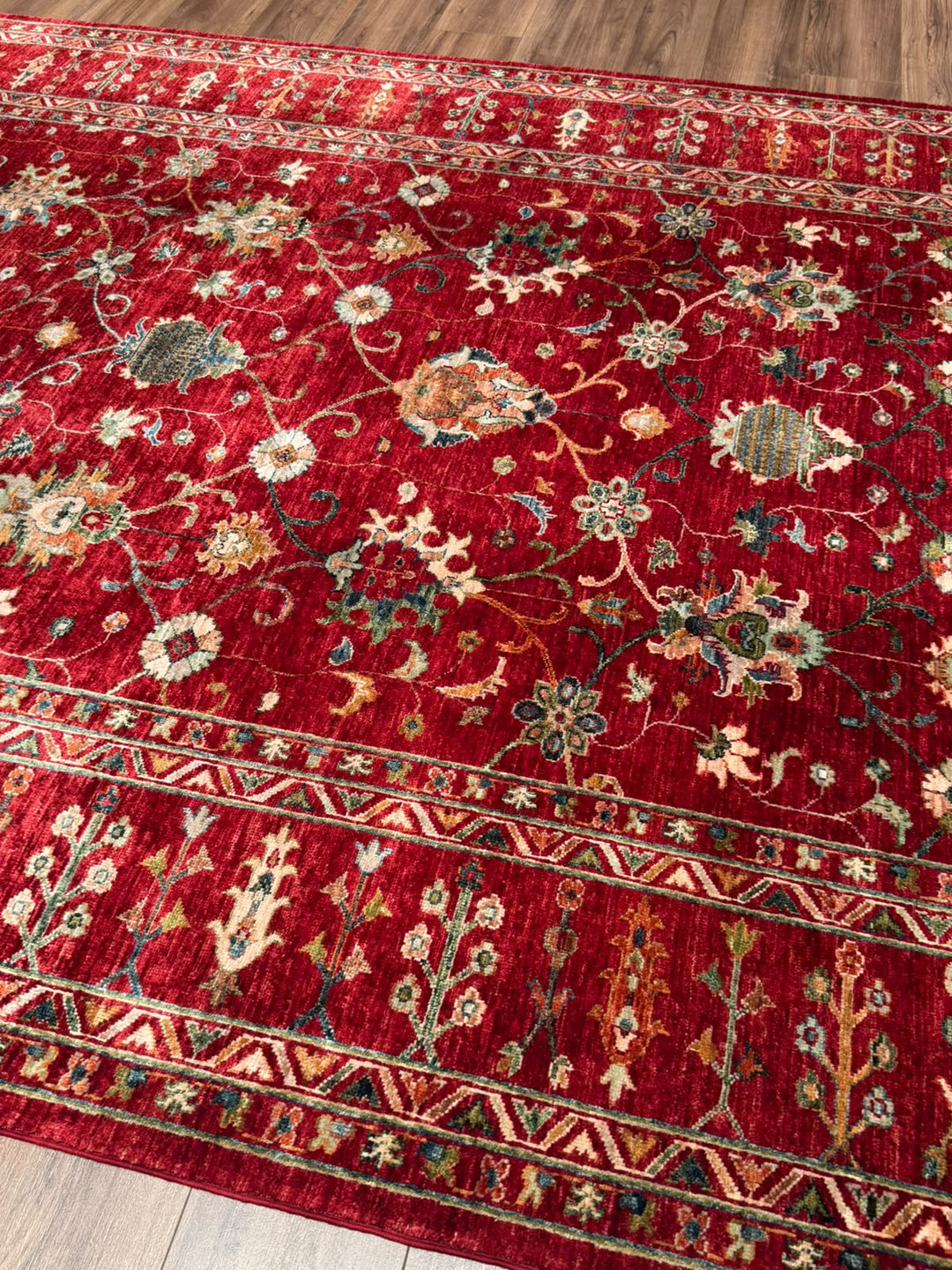 Sultani Binbirgece Orijinal El Dokuması Kırmızı Kök Boya Yün Halı 214x301 6.44 Metrekare - 7x10 ft